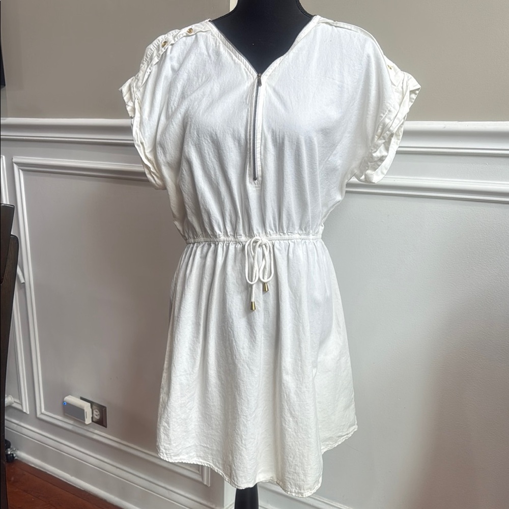 Speed Control White Swim Coverup with V-Neck and Elastic Waist